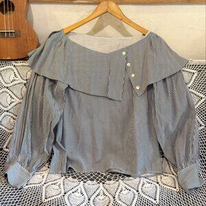 Black White Stripe Ruffle Oversized Blouse Top